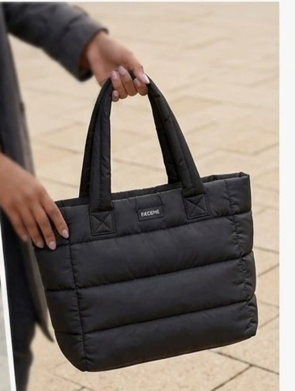 Black Puffer Large Tote Shoulder Bag -Fits Everything. NEW